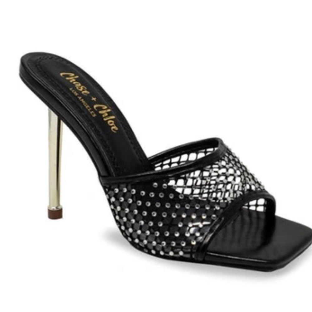 Chase and Chloe Ariane Rhinestone Mesh Sandal - black - 7